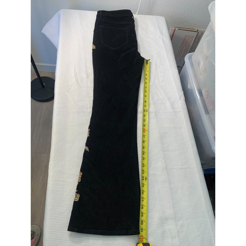 (J-126)Driftwood Black Corduroy Embroidered Floral Flare Jeans Women's 8 NWT QVC - Picture 5 of 10